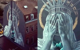 Tranh tường Nữ thần Tự do che mặt ở Pháp khiến người dân Mỹ tranh cãi dữ dội
