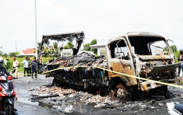 Hai người chết, xe tải bốc cháy sau tai nạn trên quốc lộ 1