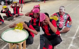 Cười sảng với trò chơi dùng đĩa chuyền bột mì