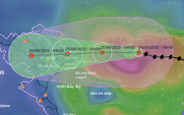 Bão Ragasa cách Quảng Ninh 450km, miền Bắc mưa lớn từ đêm nay đến 26-9, có nơi trên 450mm