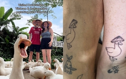 Cặp đôi Tây xăm hình chú vịt đội nón lá sau khi du lịch Việt Nam