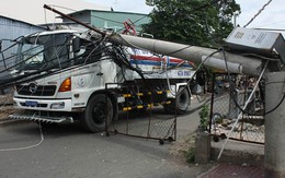 Cột điện gãy, đè dập đầu xe bồn