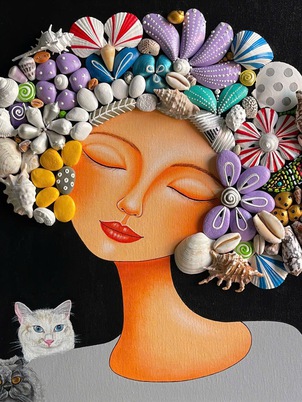 Tranh nghệ thuật từ đá, vỏ ốc sống động và mát lành